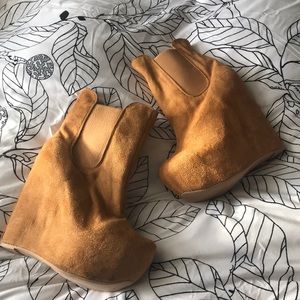 Cognac suede wedge booties